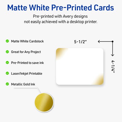 Avery Gold Blush Pattern Matte Blank Card, White, 20/Pack (S00-EWM)