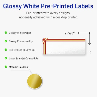 Avery Rectangle Multipurpose Labels, 1 x 2-5/8, White, 160/Pack (19479370587)