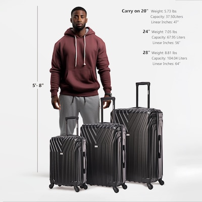 InUSA Vasty 3-Piece Hardside Spinner Luggage Set, TSA Checkpoint Friendly, Black (IUVASSML-BLK)
