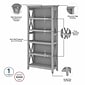 Bush Furniture Key West 60" L-Shaped Desk with 2 Drawer Mobile File Cabinet and 5 Shelf Bookcase, Cape Cod Gray (KWS016CG)