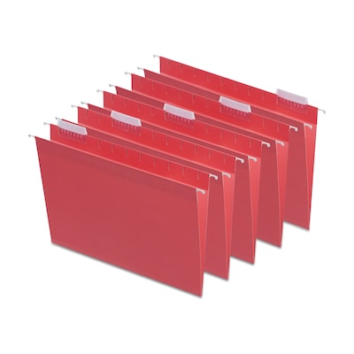 Quill Brand® Hanging File Folders, 1/5-Cut, Letter Size, Red, 25/Box (7387QRD)