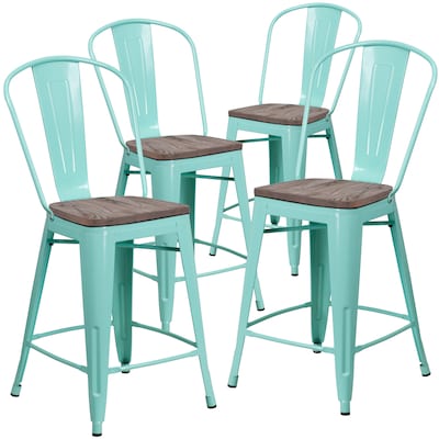 Flash Furniture Blake Contemporary Metal Vertical Back Counter Height Stool, Mint Green, 4-Pieces/Pack (4ET353424MINTW)