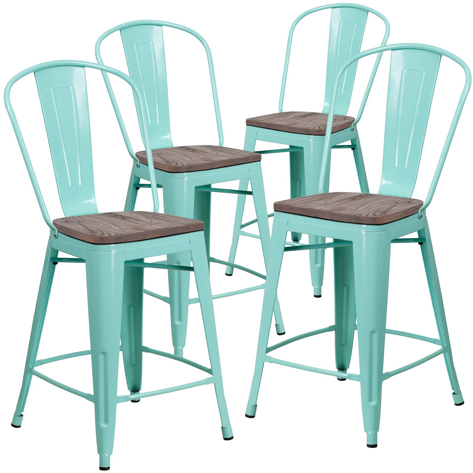 Flash Furniture Blake Contemporary Metal Vertical Back Counter Height Stool, Mint Green, 4-Pieces/Pack (4ET353424MINTW)