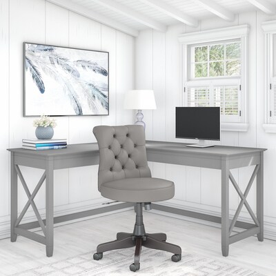 Bush Furniture Key West 60" L-Shaped Desk with Mid-Back Tufted Office Chair, Cape Cod Gray (KWS045CG)