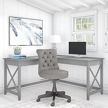 Bush Furniture Key West 60 L-Shaped Desk with Mid-Back Tufted Office Chair, Cape Cod Gray (KWS045CG