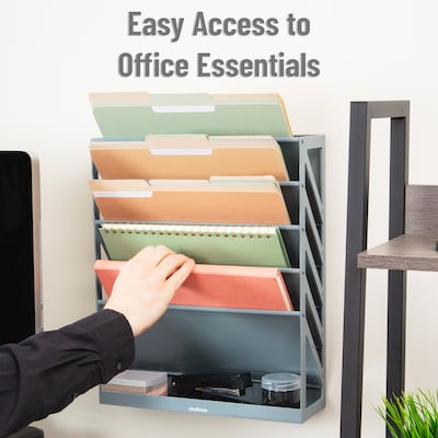 Mind Reader 5-Compartment Mountable Plastic Vertical File Storage, Gray  (WALLANCH-GRY)