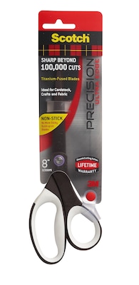 Scotch Precision Ultra Edge 8" Titanium Standard Scissors, Pointed Tip, Black/White (1468TNSMXESF)