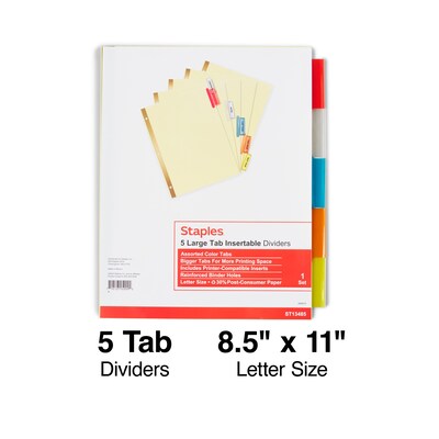 Staples® Insertable Big Tab Dividers, 5-Tab, Assorted (13485/11109)