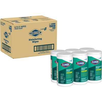 CloroxPro Disinfecting Wipes, Fresh Scent, 75 Wipes/Container, 6/Carton (CLO15949CT)