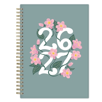 2026-2027 Blue Sky Vineyard 6 x 8 Academic Year Weekly & Monthly Planner, Plastic Cover, Green/Pink (157560)