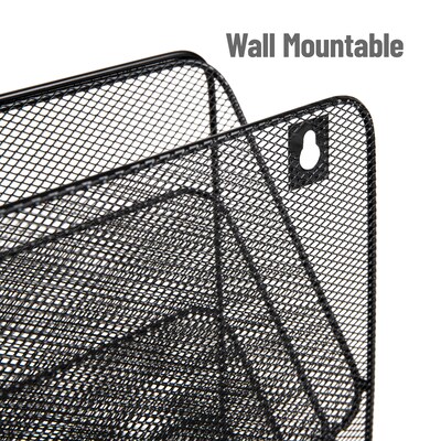 Mind Reader 4-Pocket Metal Wall Mount File Storage Desk Organizer, Black (MAGROUND-BLK)