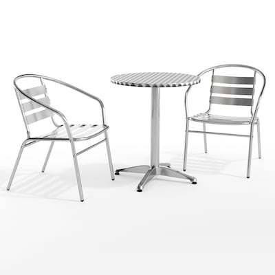 Flash Furniture Lila Indoor-Outdoor 23.5 Round Table Set with 2 Slat Back Chairs, Aluminum (TLH24RD017BCHR2)
