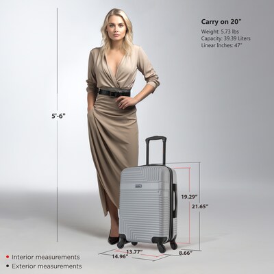 InUSA Resilience 20 Hardside Carry-On Suitcase, 4-Wheeled Spinner, TSA Checkpoint Friendly, Silver