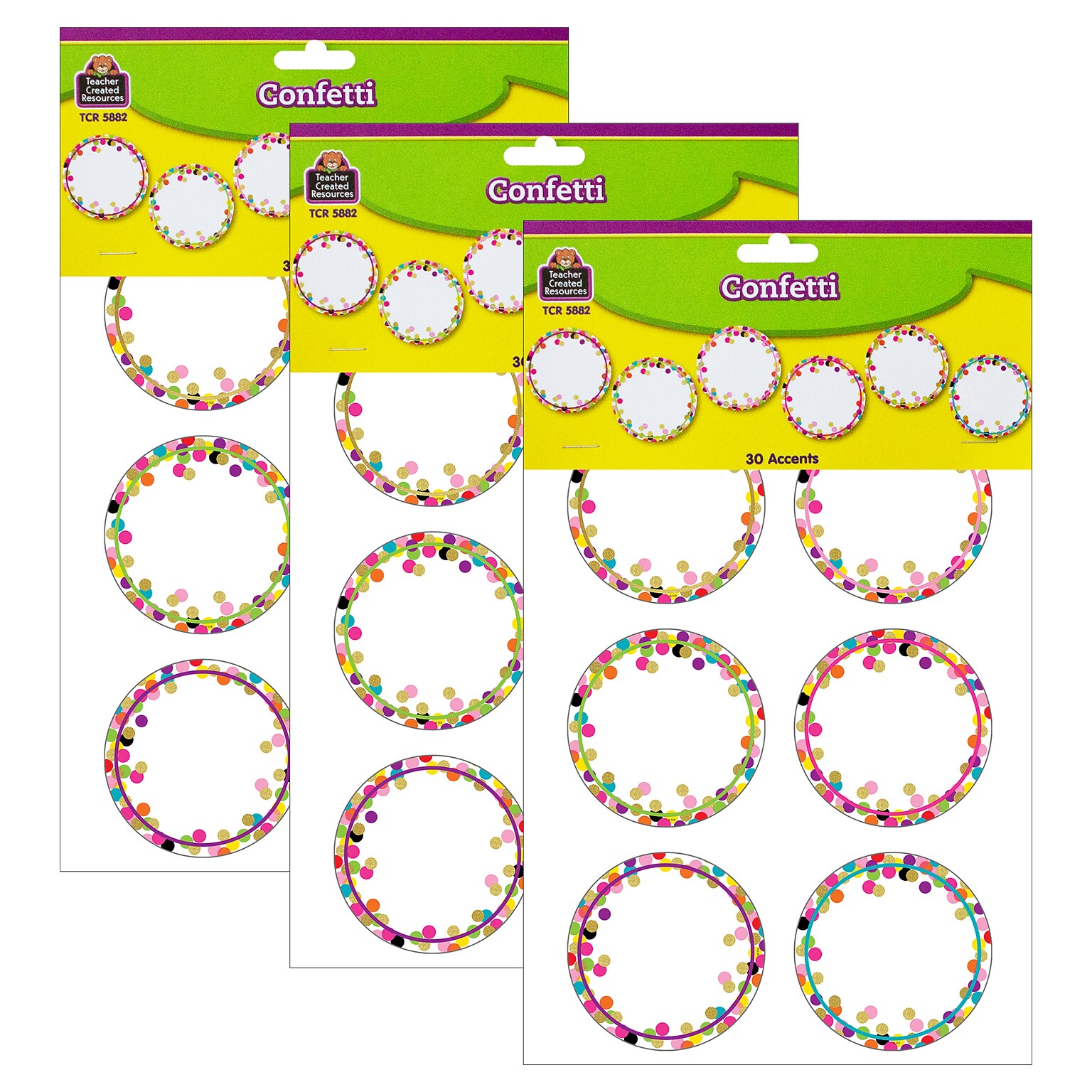 Teacher Created Resources Confetti Circle Accents, 30/Pack, 3 Packs/Bundle (TCR5882-3)
