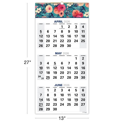 2026-2027 Excello Brands Large Print 13" x 27" Academic Monthly Wall Calendar, Teal Floral (WC-AY26-1327-17)