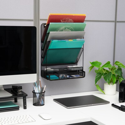 Mind Reader 4-Pocket Metal Wall Mount File Storage Desk Organizer, Black (MAGROUND-BLK)