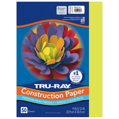 Tru-Ray 9 x 12 Construction Paper, Brilliant Lime, 50 Sheets/Pack, 5 Packs/Bundle (PAC103423-5)