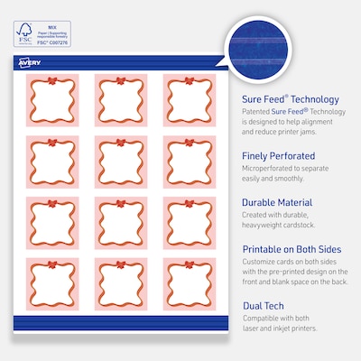 Avery Gold-Pink Bow Matte Blank Card, White, 120/Pack (S00-FFH)