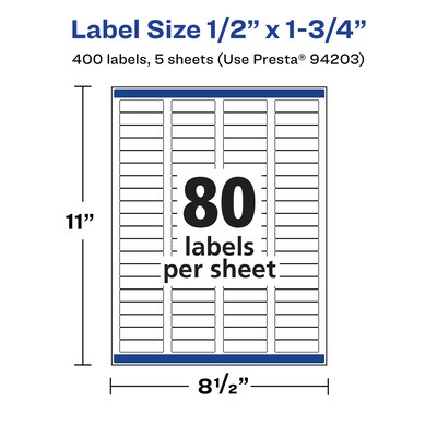 Avery Laser/Inkjet Rectangle Multipurpose Labels, 0.5" x 1.75", Clear, 400 Labels/Pack (94203)