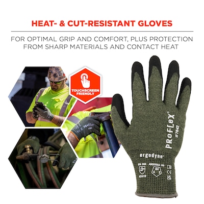 Ergodyne ProFlex 7042 Nitrile Coated Cut-Resistant Gloves, ANSI A4, Heat Resistant, Green, Small, 1