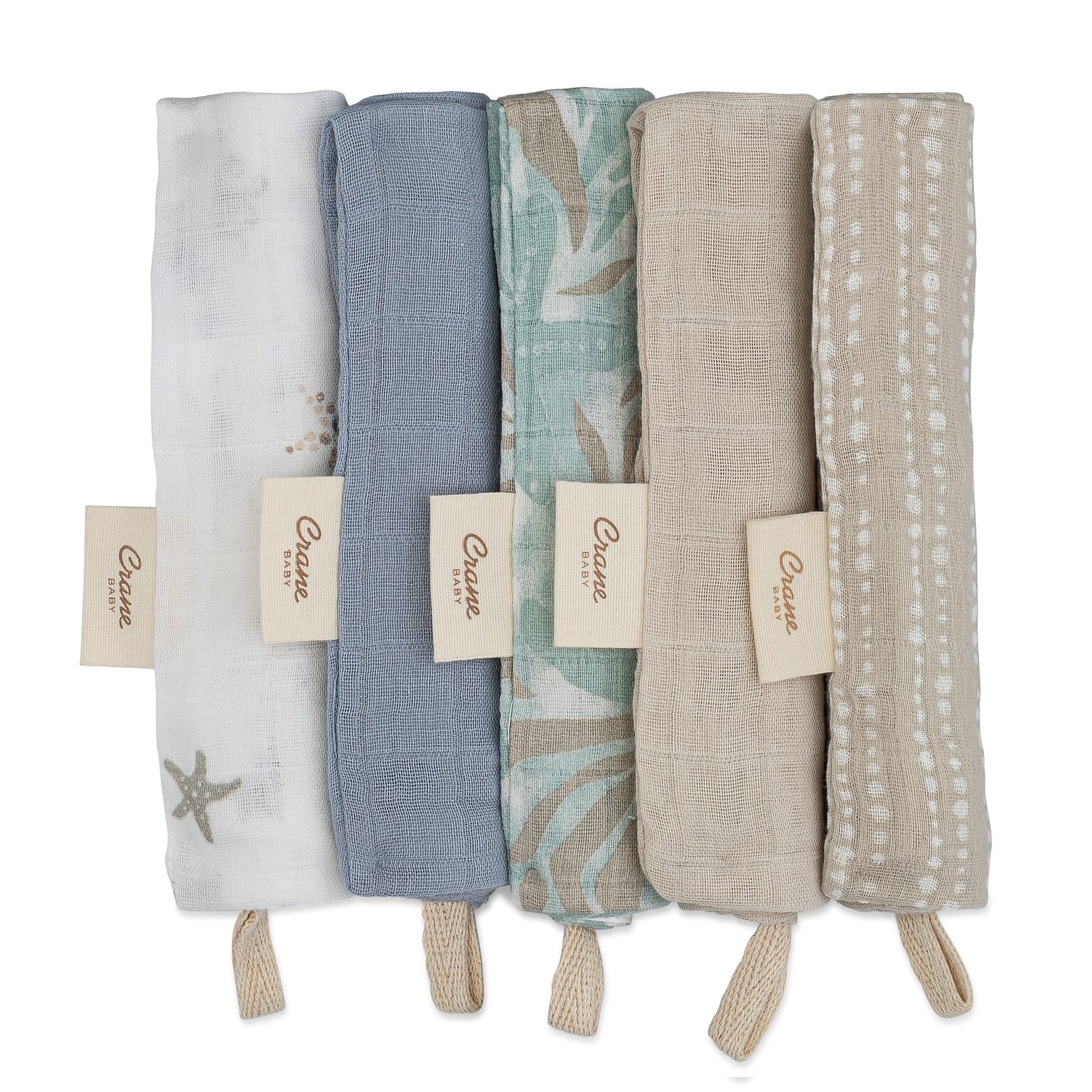 Crane Baby Cove Wash Cloth Set, 5-Piece, Sea Life (BC-160WC-1)