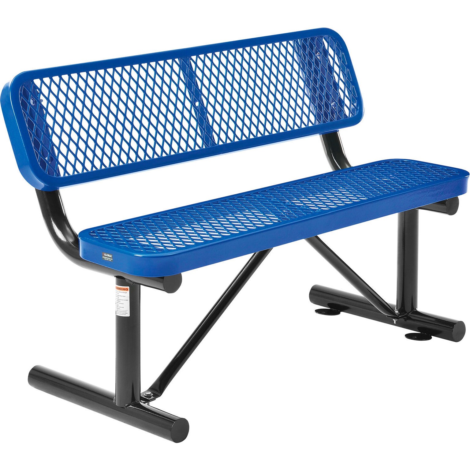 Global Industrial 4 Outdoor Steel Bench w/ Backrest, Expanded Metal, Blue (695743BL)