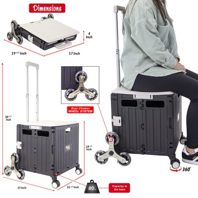 Dbest Stair Climber Quik Cart Swing Lid Four Swivel Wheeled Rolling Crate Teacher Utility, Grey (01-952)