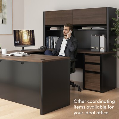 Bestar Connexion 72"W L Shaped Desk with Drawers, Hutch, and Keyboard Tray, Slate (93859-59)