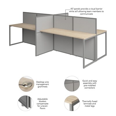 Bush Business Furniture Easy Office 45"H x 119"W 4 Person Back to Back Cubicle Panel Workstation, Natural Elm (EOD660NE-03K)