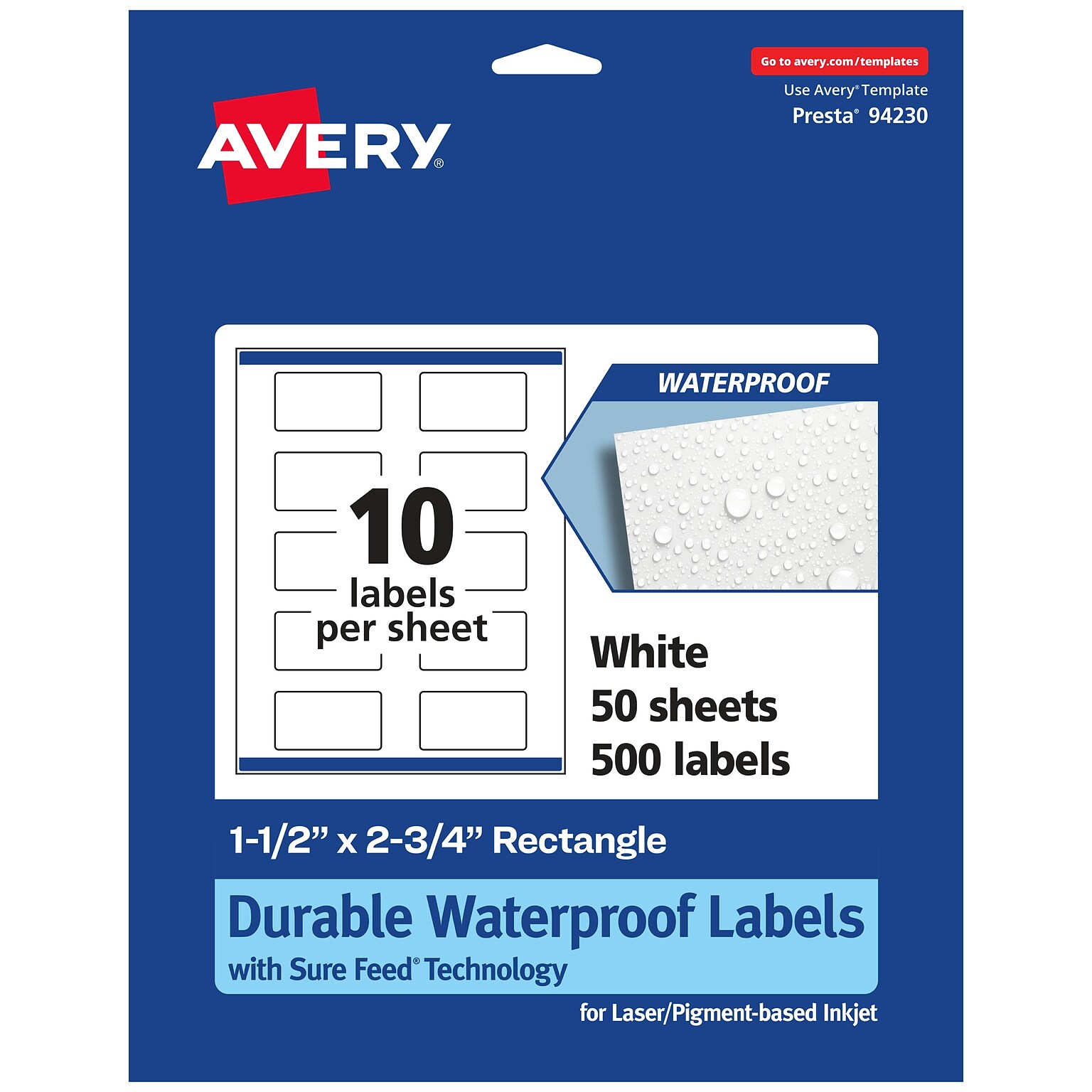 Avery Laser/Inkjet Rectangle Multipurpose Labels, 1.5 x 2.75, White, 500 Labels/Box (94230)