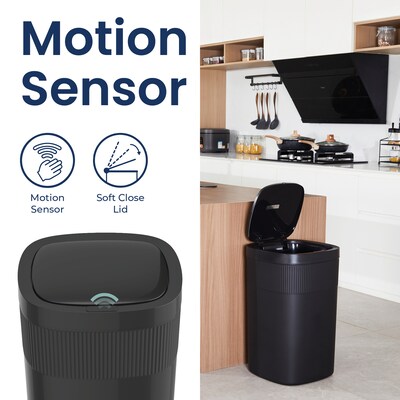 Nine Stars Stainless Steel Touch Tap & Motion Sensor Trash Can, 13.2 Gallon, Black (DZT-50-36BK)