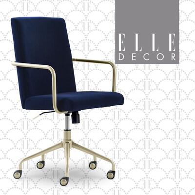 Elle Decor Giselle Fabric Computer and Desk Chair, Navy Blue/Gold (CHR10058C)