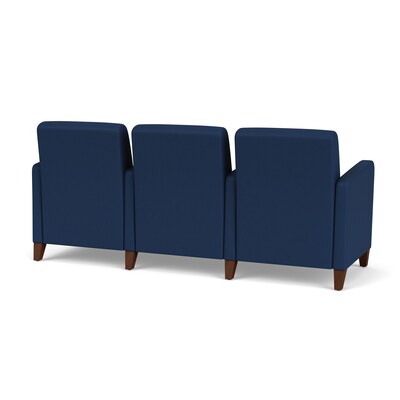 Lesro Ravenna Vinyl 3-Seat Lounge Reception Tandem Seating, Patriot Plus Imperial Blue/Walnut Wood (RV3103.FWL-01PPIB)