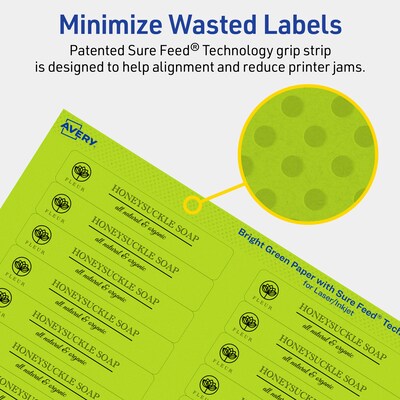 Avery Printable Rectangle Multipurpose Labels, 2/3" x 3-7/16", Bright Green, 600/Pack (94210)