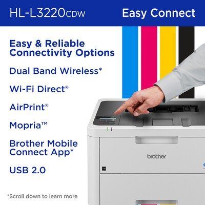 Brother Wireless Compact Digital Color Printer HL-L3220CDW, Refresh Subscription Eligible