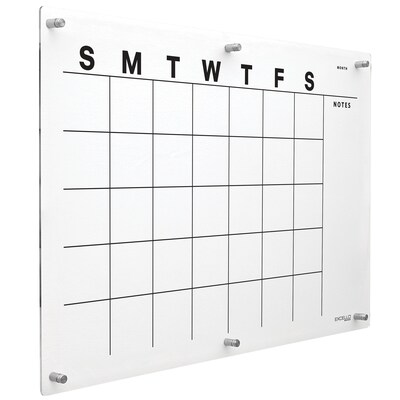 Excello Brands Acrylic Dry-Erase Calendar Whiteboard, 20 x 30, Black Print (ACRYLBRD-CAL20X30-BLK)