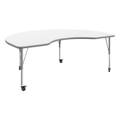 Flash Furniture Wren Kidney Activity Table, 72 x 48, Height Adjustable, White Top/Silver Frame (XUA4872KDWHTPC)