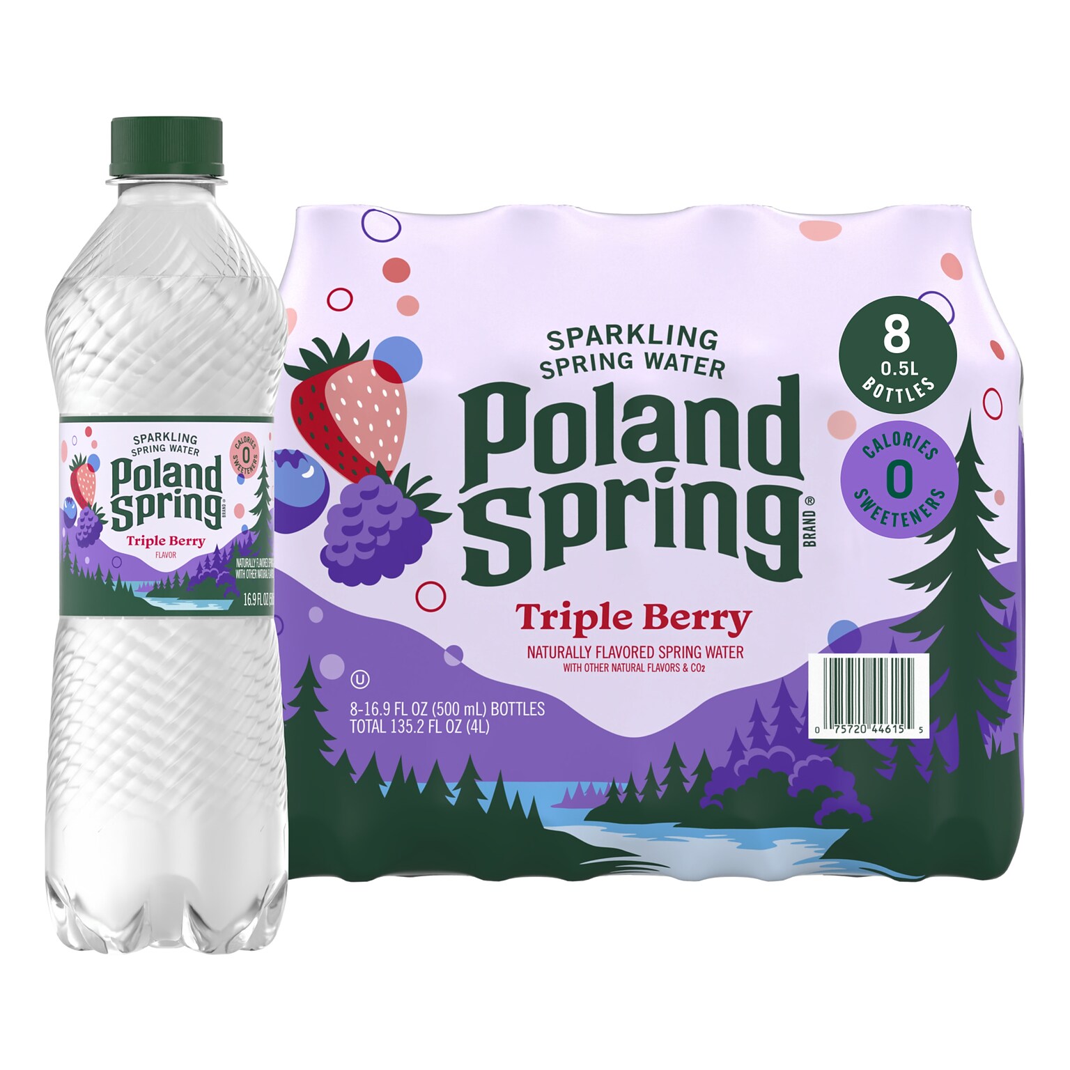 Poland Spring Triple Berry Flavored Sparkling Purified Water, 16.9 oz., 24/Carton (12349572)