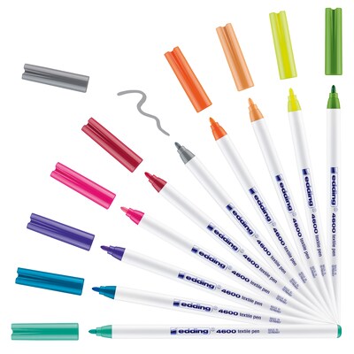 Edding Edd Textile Markers and Pens, 4600 Series Textile Pen, Assorted Ink, 10/Set (EDD4460010099)