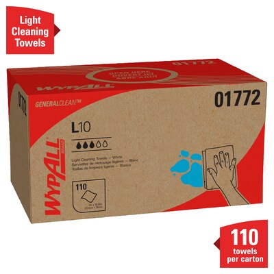 WypAll GeneralClean L10 Fabric Cleaning Wipers, 10.25" x 9", White, 110 Wipers/Box, 18/Carton (01772)