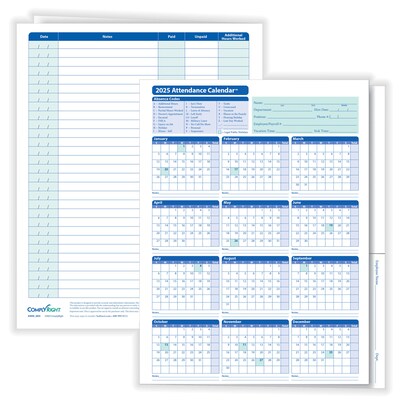 ComplyRight 2026 Attendance Calendar File Folder, 25 Forms/Pack (A3050)