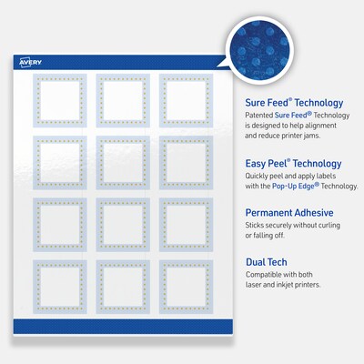 Avery Laser/Inkjet Square Multipurpose Labels, 2" x 2", White, 120/Pack (S00-DME)
