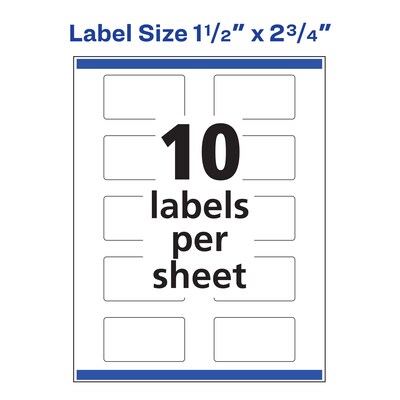 Avery Laser/Inkjet Rectangle Multipurpose Labels, 2.75"  x 1.5", Glossy White, 50/Pack (94230)