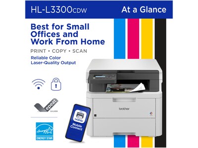 Brother HL-L3300CDW Wireless Digital Multi-Function Printer, Laser Quality Output, Refresh Subscription Eligible