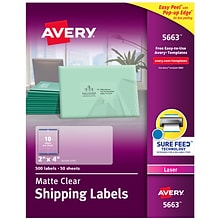 Avery Easy Peel Laser Shipping Labels, 2 x 4, Clear, 10 Labels/Sheet, 50 Sheets/Box   (5663)