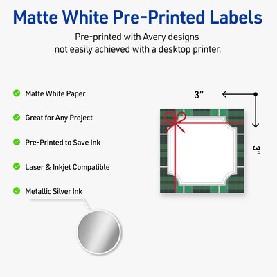 Avery Square Multipurpose Labels, 3 x 3, White, 60/Pack (19479370401)