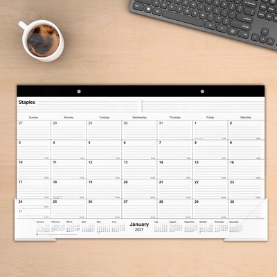 2027 Staples 18" x 11" Monthly Desk Pad Calendar, Black (ST17392-27)