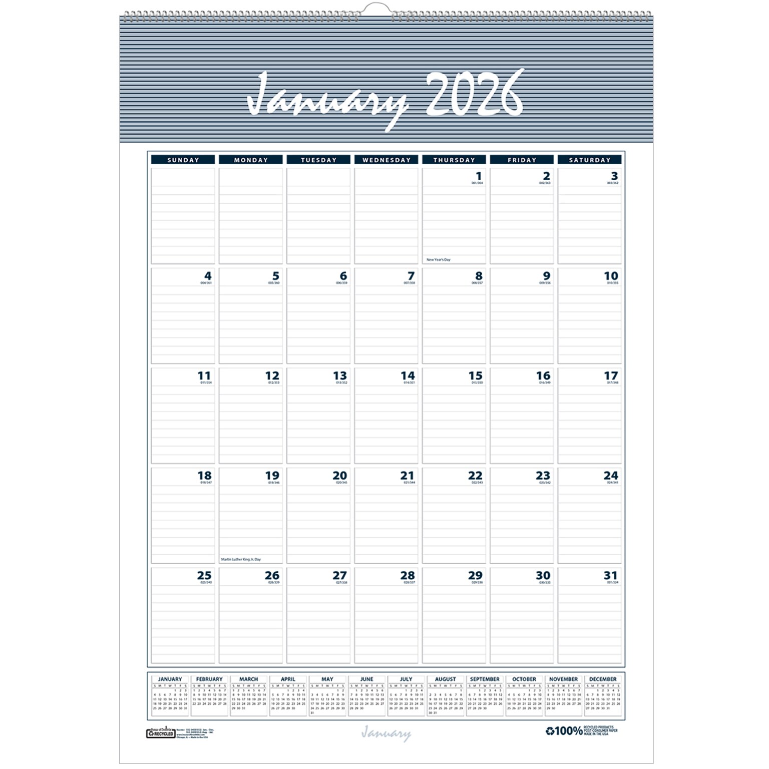 2026 House of Doolittle Bar Harbor 12 x 17 Monthly Wall Calendar, Blue/Gray (332-26)