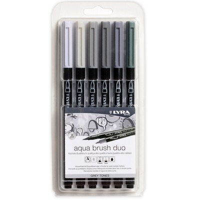 Lyra Aqua Brush Duo Water-Based Marker, Dual-Tip, Assorted Colors,  6 Markers/Set, 2 Sets/Bundle (LY