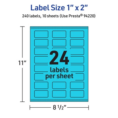 Avery Laser/Inkjet Multipurpose Rectangle Labels, 1" x 2", Bright Blue, 240/Pack (94220)